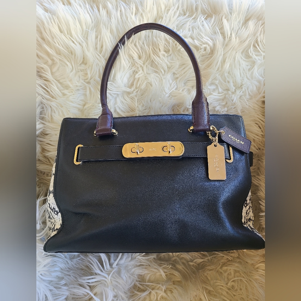 Coach Black Satchel with Brown Handles and Gold Hardware